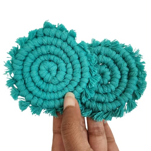 Cotton Car Coasters for Cup Holders, 2PC Car Cup Coasters, Drink Coaster Holder, Cute cupholder Coaster Accessories for Women, Macrame, Boho (Ocean Teal) - color: Ocean Teal