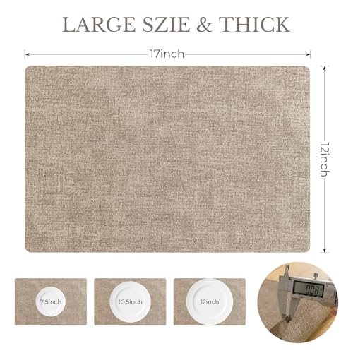 Romanstile Vinyl Placemats Set of 6-12 X 18 Inch - Heat Resistant Place Mats 100% Waterproof Oilproof Wipeable Reversible Faux Leather Table Mats for Kitchen/Dining/Party/Outdoor, Khaki - color: Khaki