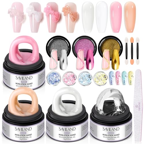 SAVILAND Non Sticky Solid Builder Nail Gel Kit Clear Nude White Pink - size: 15pcs