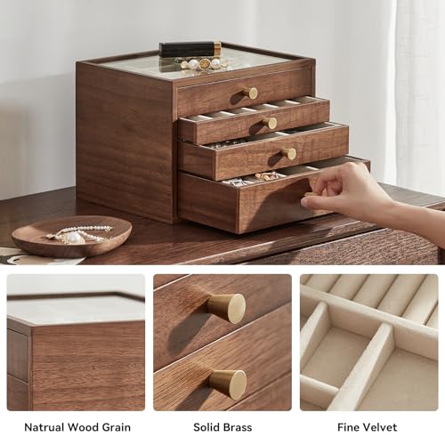 Black Walnut Wooden Women Jewelry Box with Glass Lid, 4 Layer - style: 4 Layer A