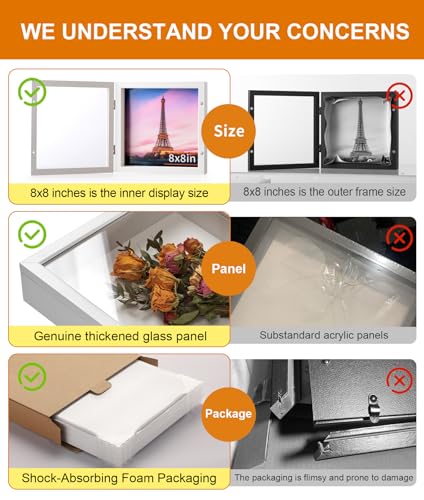 8x8 White Deep Shadow Box Picture Frame with HD Clear Glass - color: White, size: 8x8