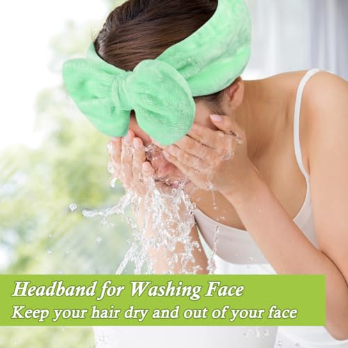 Shintop Makeup Headband, Soft Spa Headband with Bow for Skincare - color: Light Green