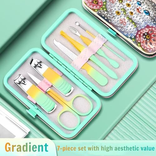 F-CANLAN Kitten Floral Diamond Painting Manicure Kit Nail Storage Case - color: White