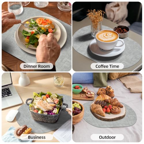 Placemats Set of 6, 17.7 x 11.8 Inch Oval Faux Leather Place Mats - color: R-light Gray