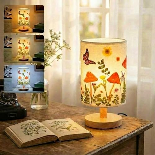 Hortsun Pressed Flower Vintage Table Lamp,Mushroom Pattern - color: Mushroom Pattern