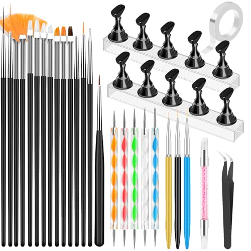 YOOVR 28-In-1 Nail Art Tools with Nail Stand Holder for Press on Painting - color: Black