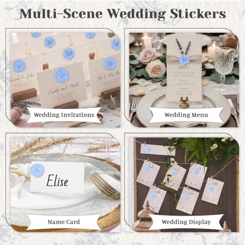 60 Pcs Wax Seal Stickers Set (3 Designs in 1 Pack) - Adhesive Backed Elegant Floral Designs for Wedding Invitation Envelope Seal Stickers Gift Wrapping (Light Blue) - color: Light Blue