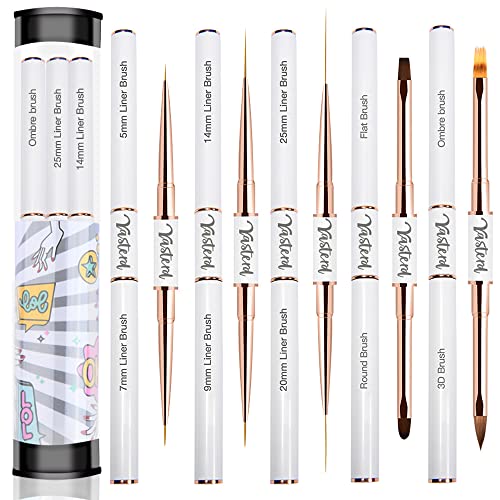 Yasterd Nail Art Brushes Set,Professional 5pcs Double-Ended Acrylic Brushes - color: White