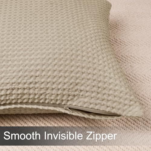 PHF Cotton Waffle Lumbar Pillow Covers 12" x 20", Khaki, No Insert - color: Khaki, size: 20" X 12" (Pack of 2)
