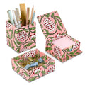 Ridhi Strawberry Pink Block Print Office Desk Organizer Pen & Note Holder - color: Strawberry Pink