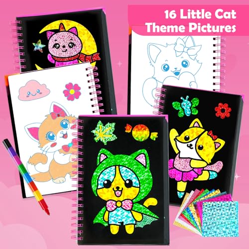 FUNNYB&G Foil Art Craft Kit for Kids, Sparkly Birthday Gift Toy for Girls - style: Little Cat