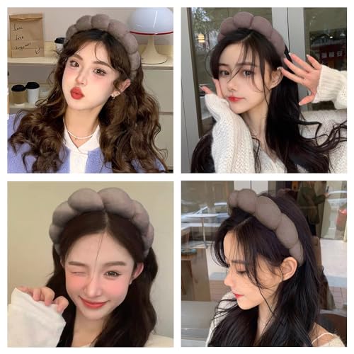 AOENJIE Spa Headbands for Washing Face or Makeup, Sponge Bubble Skincare Headbands, Puffy Terry Cloth Hairband for Women, Skin Care Makeup Headwear Hair Accessories for Girls (Dark Coffee) - color: Dark Coffee