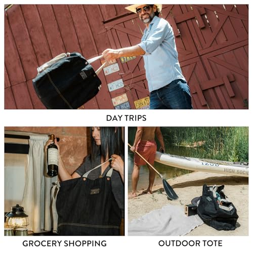 Barebones Neelum Large Waxed Canvas Tote Bags - Heavy Duty Canvas Bag and Reusable Grocery Bag - size: Market Tote (16L), style: Waxed Denim