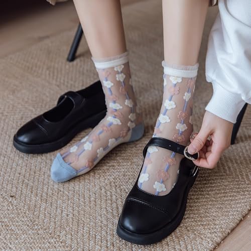 5 Pairs Womens Sheer Socks See Through Transparent Socks for Women Size 6-9 - color: 6