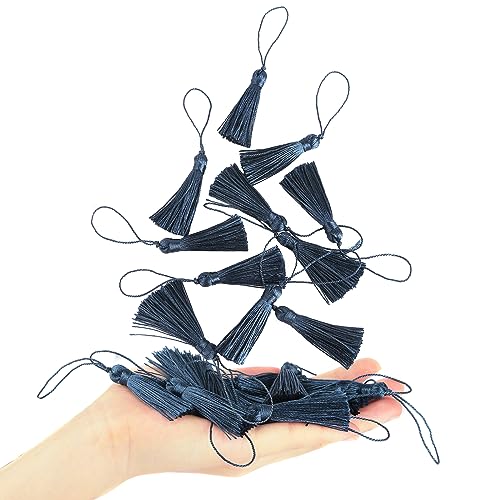 48Pcs Mini Bookmark Tassels Handmade Keychain Silky Tassel - color: Navy