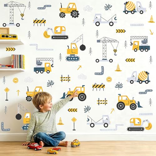 6 Sheets 64 PCS Construction Vehicle Wall Decals Truck Wall Stickers - color: Construction