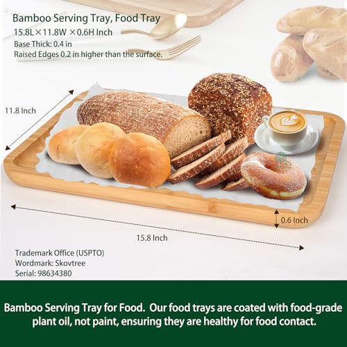 Bamboo Serving Tray, Food Tray for Eating and Serving Coffee, Tea, 15.8x11.8 Inch - size: 15.8" x 11.8" x 0.6"