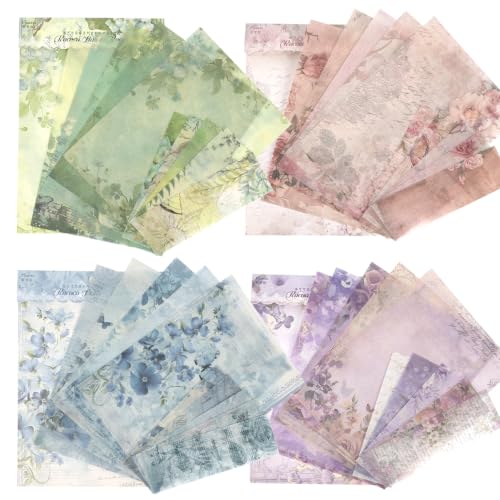 60 Sheet Flower Season Scrapbook Paper Set, 4 Packs Decorative Paper，for Letter Writing，Scrapbook paper，Junk Journal Supplies，DIY Collage，Card Making Supplies，Collage Background - color: L
