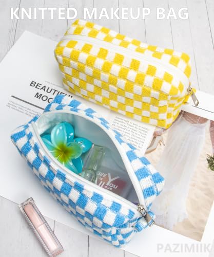 Checkered Makeup Bag for Purse, Small Travel Cosmetic Pouch,Sky Blue - color: Sky Blue