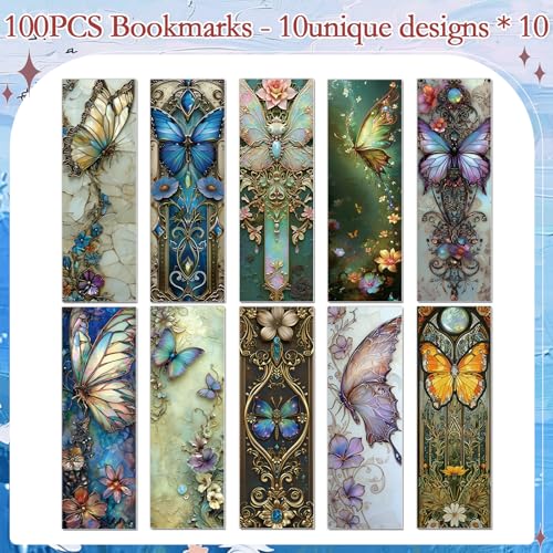 Fantasy Butterfly Bookmarks Gifts - 100 Pcs Fairy Tale Butterfly Bookmark Paper Floral Aesthetic Art Book Mark Page Clips for Women Men Book Lovers Students Teachers Bookish Reading Gifts - color: Fantasy Butterfly