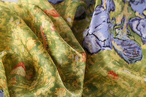 JWSilk Long Charmeuse Silk Scarf Classic Art Print - color: Blue Iris