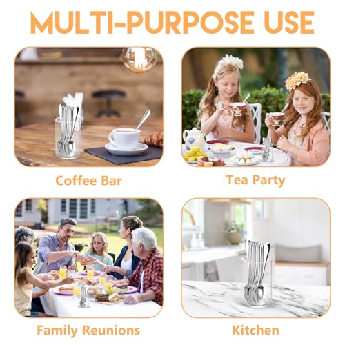 12 Pcs Mini Coffee Spoons with Holder 4.7 inch Demitasse Espresso Stainless Steel Spoon Tea Spoons set of 6 with Acrylic Cylinder Holder Small Coffee Spoon Silver for Cafe Bar Tea Party Home - color: Silver