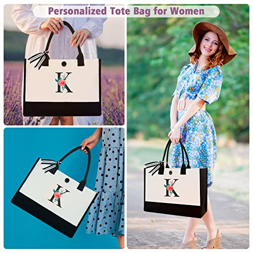 Initial Canvas Tote Bag, Personalized Monogrammed Tote Bag