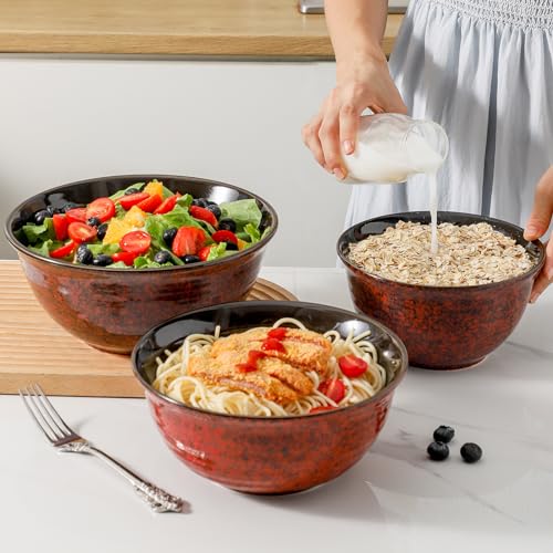 Hasense Mixing Bowls Set of 3, Procelain Serving Bowls Set for Cooking, Baking, Large Nesting Bowls for Salads, Fruit, 2.1/1.5/1.0 Qt, Dishwasher & Microwave Safe, Red - color: Red, size: 40+65+84 Ounce