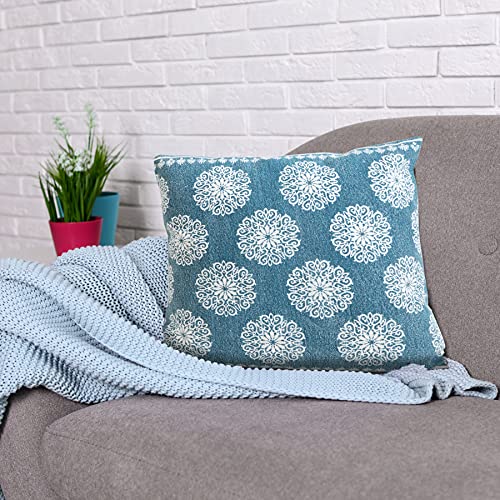 20x20 Inches Floral Cotton Throw Pillow Covers for Home Decor | Traditional Boho Cushion Covers for Throw Pillows | Perfect for Living Room Couch & Bedroom Decorations | Teal/White - color: Teal/White