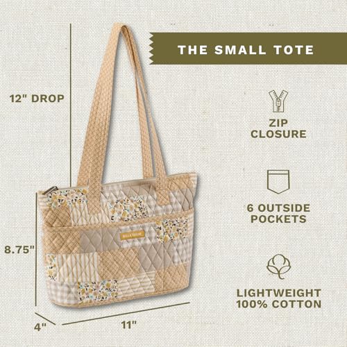Bella Taylor Small Tote, Quilted Shoulder Bag for Women - color: Prairie Meadow Patch