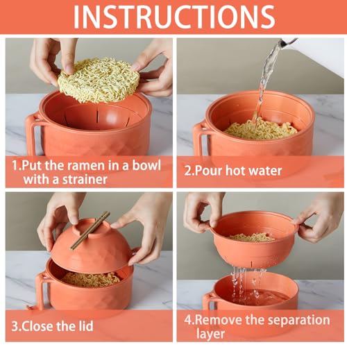 1 Set Microwave Ramen Cooker Bowl with Utensils, Orange - color: Orange