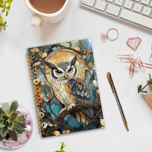 nvucamd Vintage Owl Spiral Notebook, Aesthetic Colorful Journal Notebook, Owl Lovers Gifts Journaling Notebooks for Women Men, Night Animal Gifts Office Supplies, 5.5x8.3Inch - color: owl