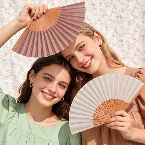 Blulu 6 Pack Silk Fans Handheld for Women Wood Frame,Nude Color - color: Nude Color