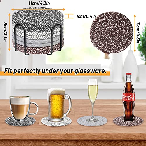 Mckanti 8 Pcs Coasters for Drink with Holder, 4 Colors Absorbent Coasters for Drinks, Minimalist Cotton Woven Coaster Set for Home Decor Tabletop Protection Suitable for Kinds of Cups, 4.3 Inches. - color: Muti-color B