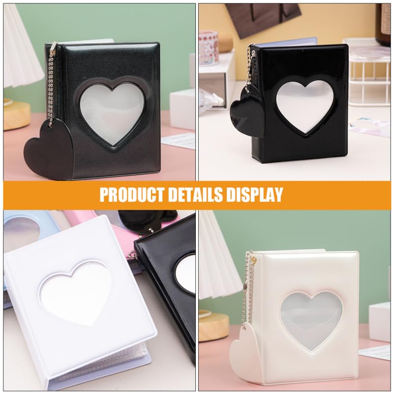Cabilock 2-Pack Mini Photocard Binders with Heart Windows, Black and White