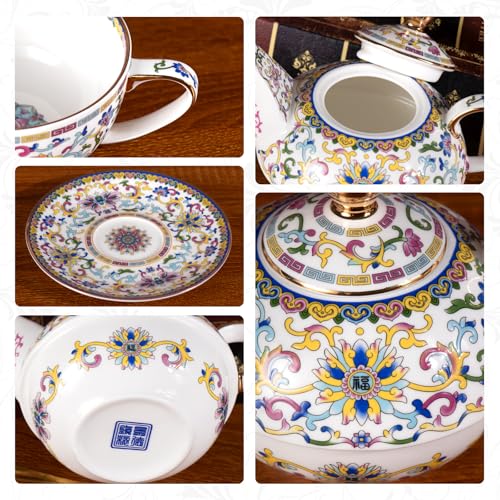 KAMMAK Tea for One Set, Ceramic Teapot, Bone China Tea Set, Cup and Saucer - color: White