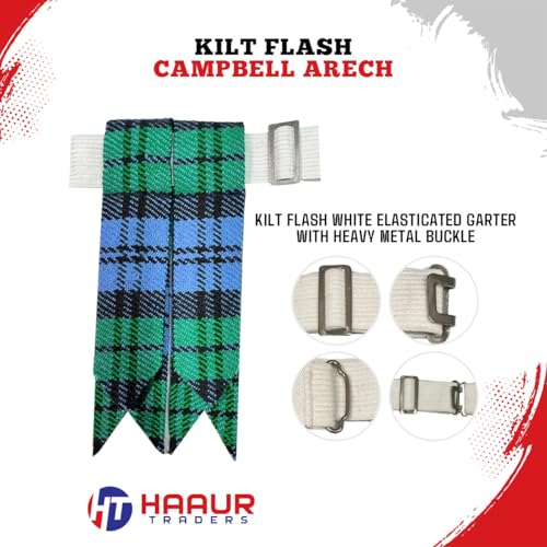 Men's Men's Tartans Kilt Flashes with Heavy Buckle Elastic Adjusters Fit - color: Campbell Arech