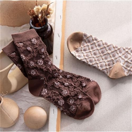 Lavish Lavender Argyle Frill Socks for Women, Dress Socks - color: 5pair-brown