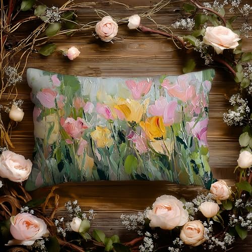 Abstract Spring Wildflower Floral Colorful Pillow Covers 12x20 Double-Sided,Rustic Cottagecore Colorful Flower Botanical Decorative Throw Pillow Covers for Home Bedroom Living Room - color: Floral-16, size: 20" x 12" (Pack of 1)