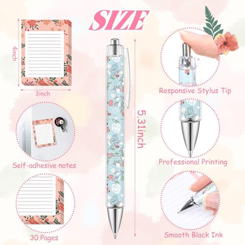 Eaasty 20 Pieces Flower Gift Set Cute Sticky Notes with Pens, Pencil Bags Makeup Bags, 3 x 4 Inch Notepads, Funny 1.0 mm Ballpoint Pens, Office Pink Bow Party Supplies for Women - style: Floral