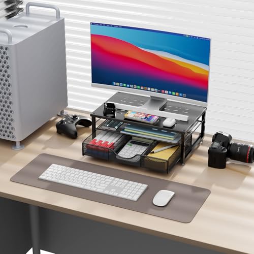 gianotter Computer Monitor Stand Riser with Drawer - color: Black, size: 14.1L x 9.64W x 5.9H Inch
