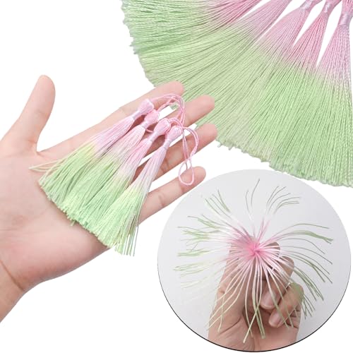 50Pcs 5 Inch Bulk Bookmark Tassel Kit for Graduation, Keychain(Pink Green) - color: Pink&green