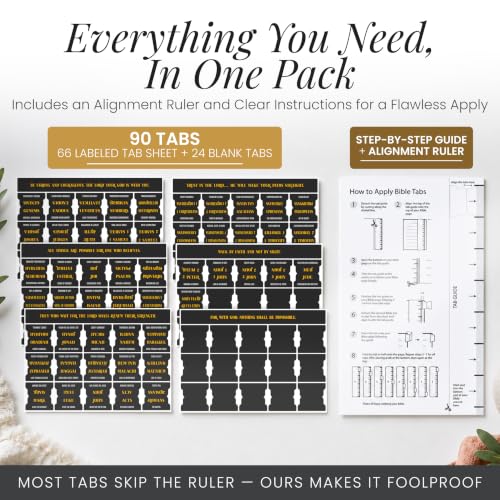90 Christian Bible Tabs for Women, Men, Kids - Black Gold Version - color: Black Gold