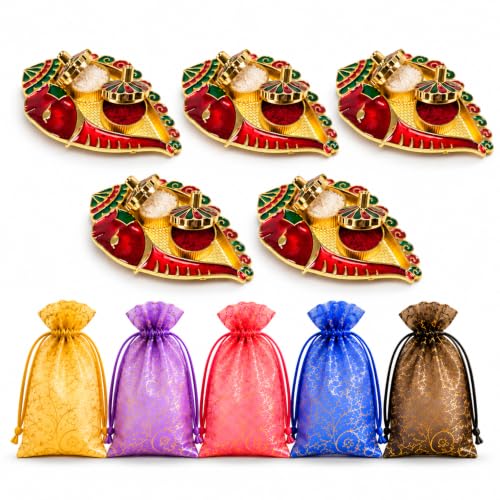 LOVENSPIRE Acrylic Decorative Ganesh Shankh Haldi Kumkum Holder for Pooja Thali – Return Gifts for Wedding, Housewarming Items & Indian Festival Ceremonies 5 Pcs - size: 5 Pcs
