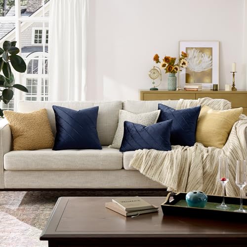 GIGIZAZA Navy Blue Velvet Stripe Throw Pillow Covers 16x16 Set of 2 - color: Navy Blue, size: 16" x 16" (Pack of 2)