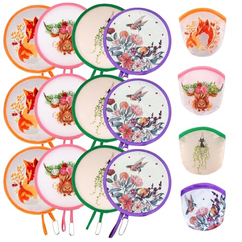 12Pcs Animal Round Foldable Hand Fan Japanese Foldable Fan Style Handheld Foldables Compact Cooling Fans,Round Folding Fan for Outdoor Games,Xmas Decoration,Festival,Party Favors,Travel,Events - color: Animal