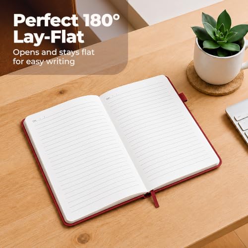 A5 Premium Leather Journal Red 5.8x8.3" Lined Leather Notebook 300 Pages - color: Red, size: A5 300 Pages