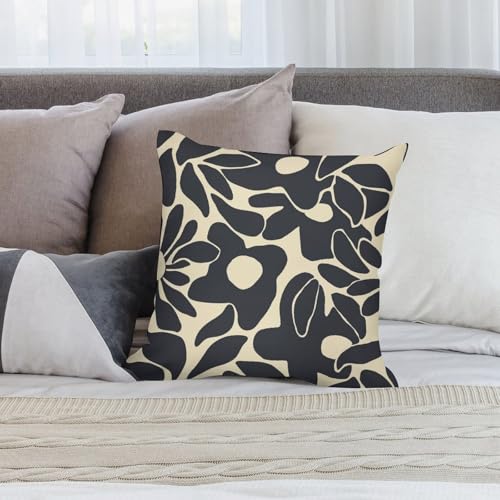 Vintage 70S Flowers Throw Pillow Cover Black Beige Hippie Decorative Pillow Case Cushion Case for Living Room,Couch and Bed 16x16in - color: Beige-black, size: 16" x 16" (Pack of 2)