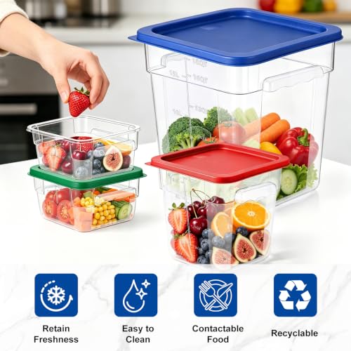 4Pack - 8QT Food Storage Containers with Lids & Handles, Polycarbonate Clear Airtight Food Container with Scale Marks for Bread Proofing, Flour, Commercial Grade, Restaurant & Kitchen, Square, Red - color: Red, size: 8QT