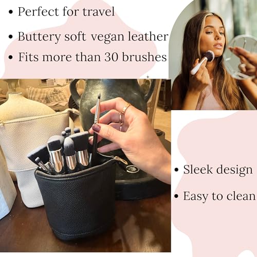 JAZD Convertible Travel Makeup Brush Bag, Stand-Up Brush Holder Pouch For Easy Access, Cosmetic Case Organizer (BLACK) - color: BLACK